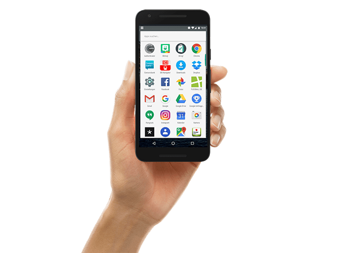 Einblick in die Vielzahl verschiedener Apps, Hand mit Handy und App Screen