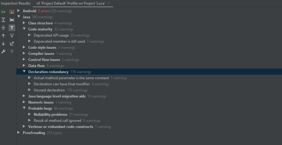 Java-spezifische Warnungen via Inspect Code